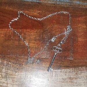 Skeleton Silver Key Adjustable Necklace Rhinestone 26"